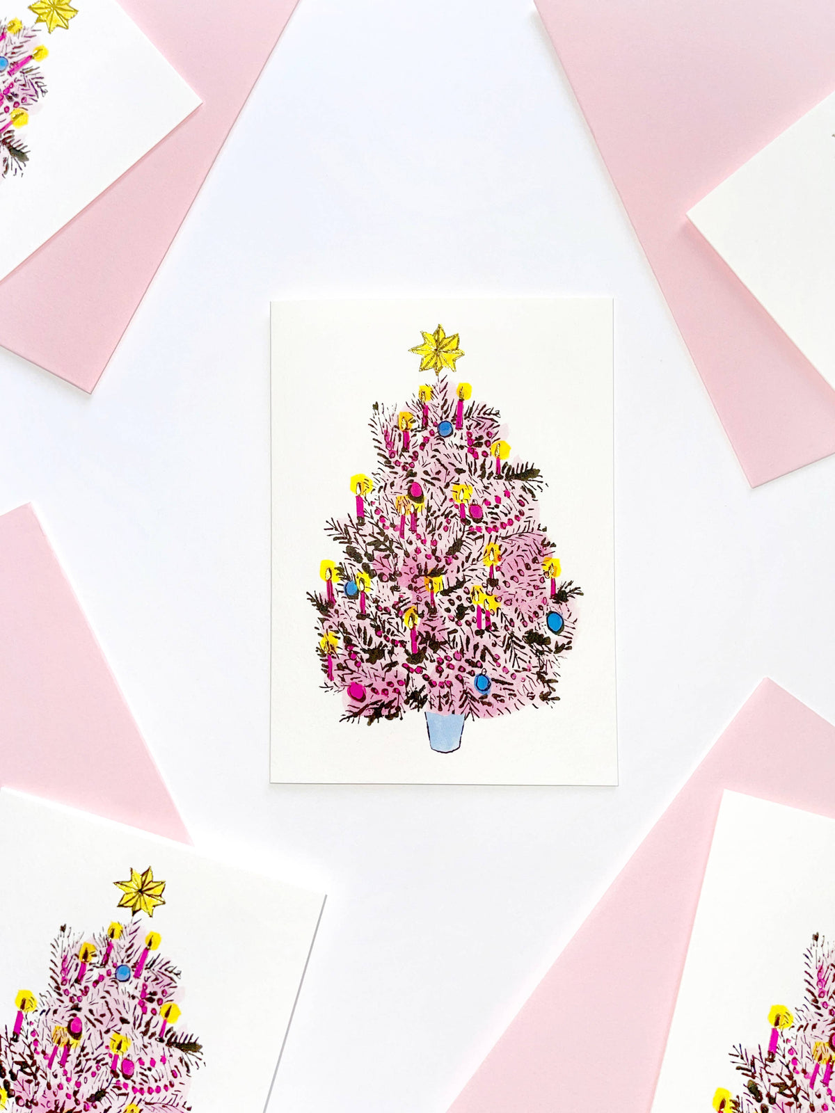 Pink & Gold Tree Christmas Cards (pack of 6)