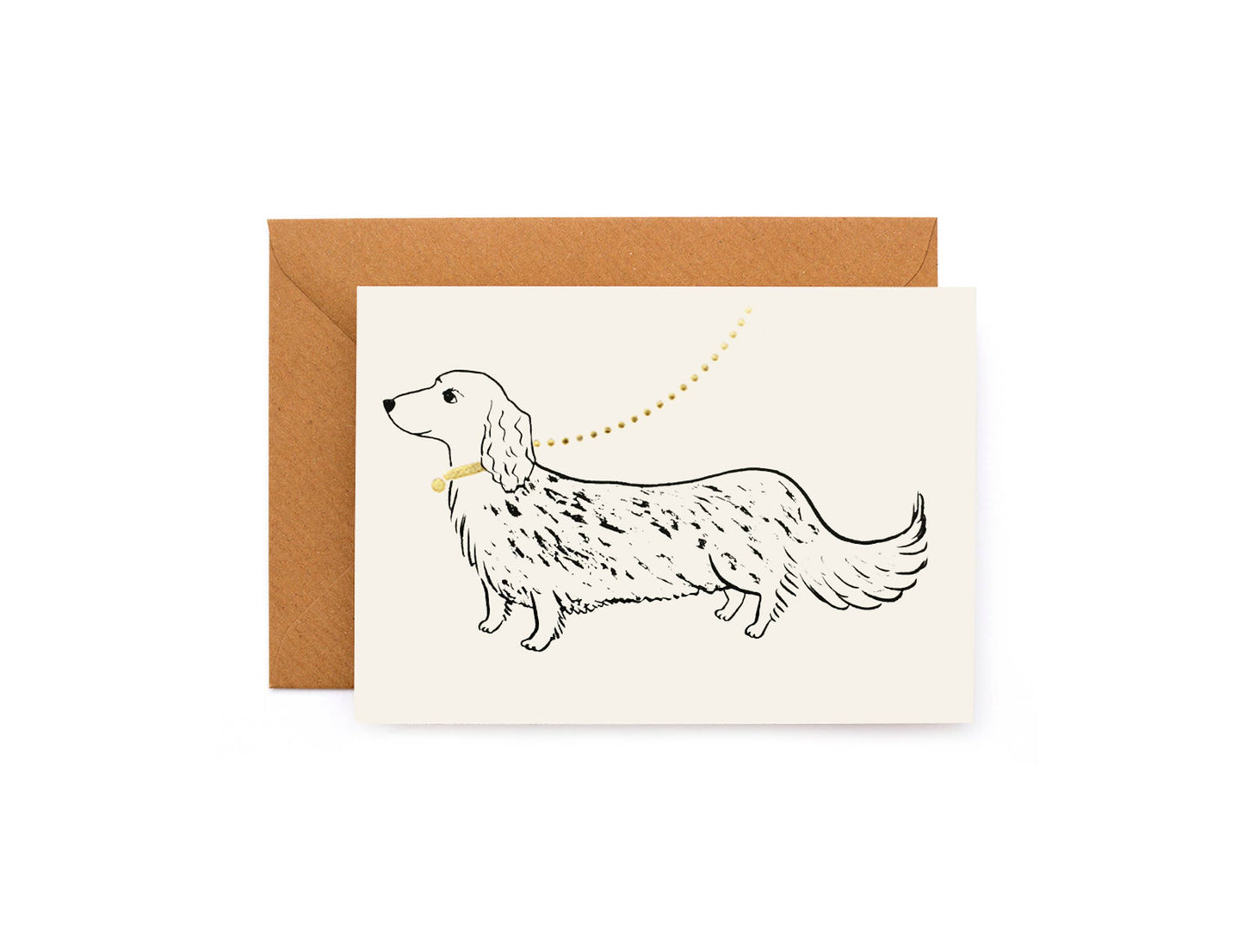 Dachshund Sausage Dog Greeting Card with Gold Foil Leash