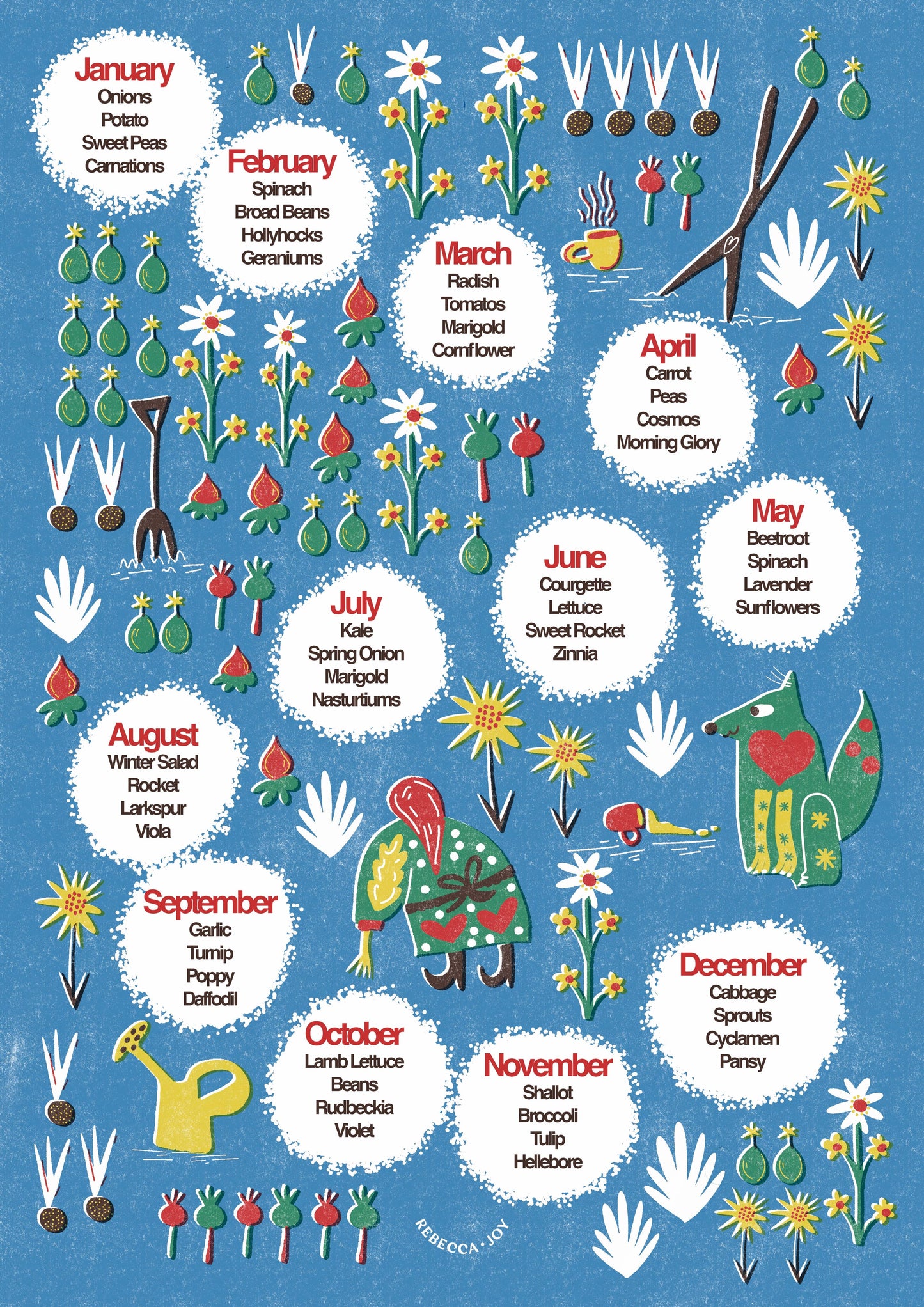 A3 Planting 2026 Calendar Print Hand-Drawn Monthly Guide