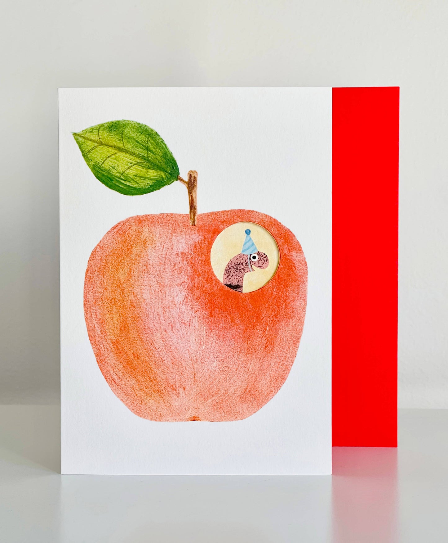 Happy Birthday Apple & Worm Die Cut Hole Greeting Card