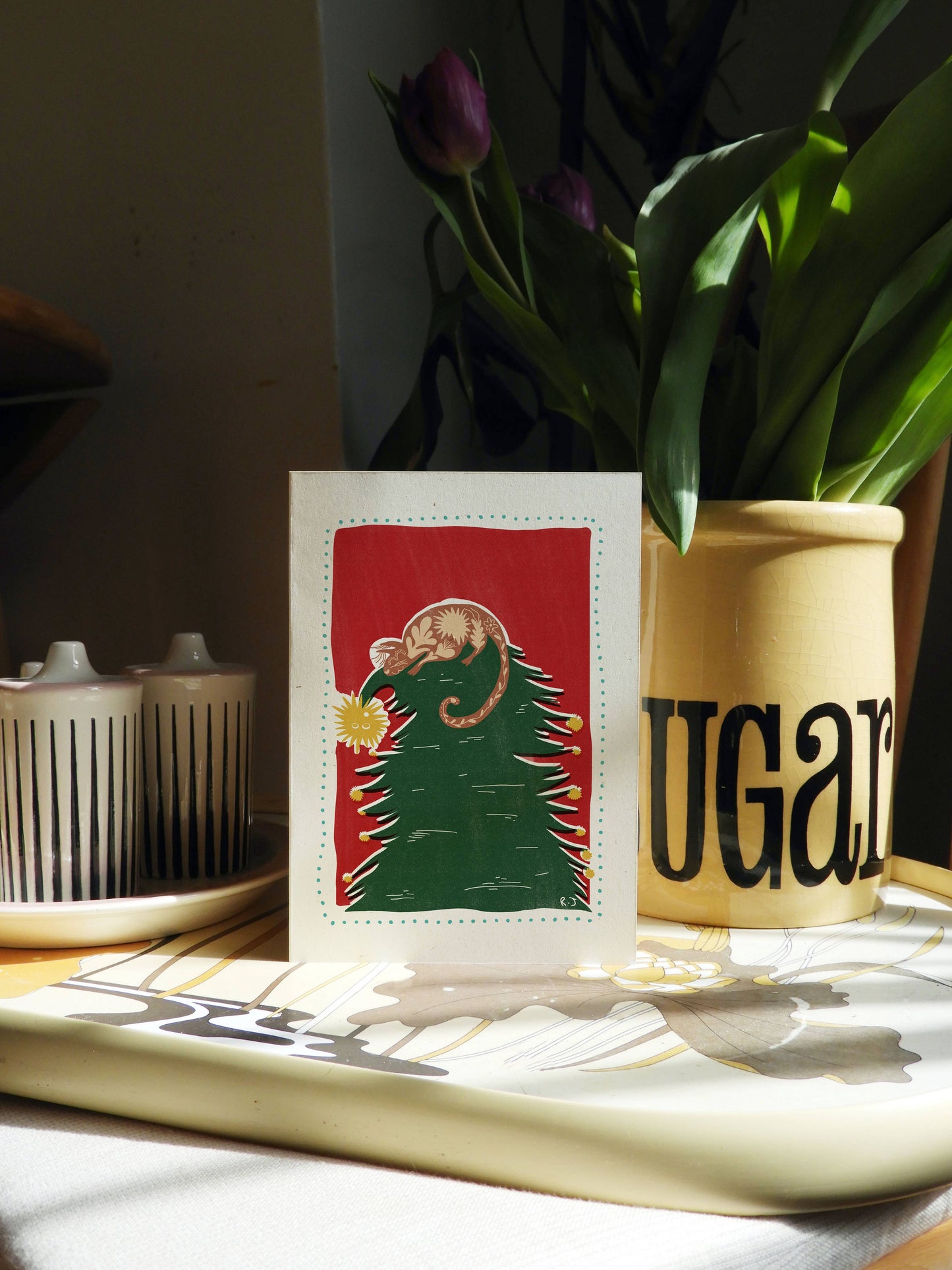 Sleeping Christmas Cat A6 Greetings Card