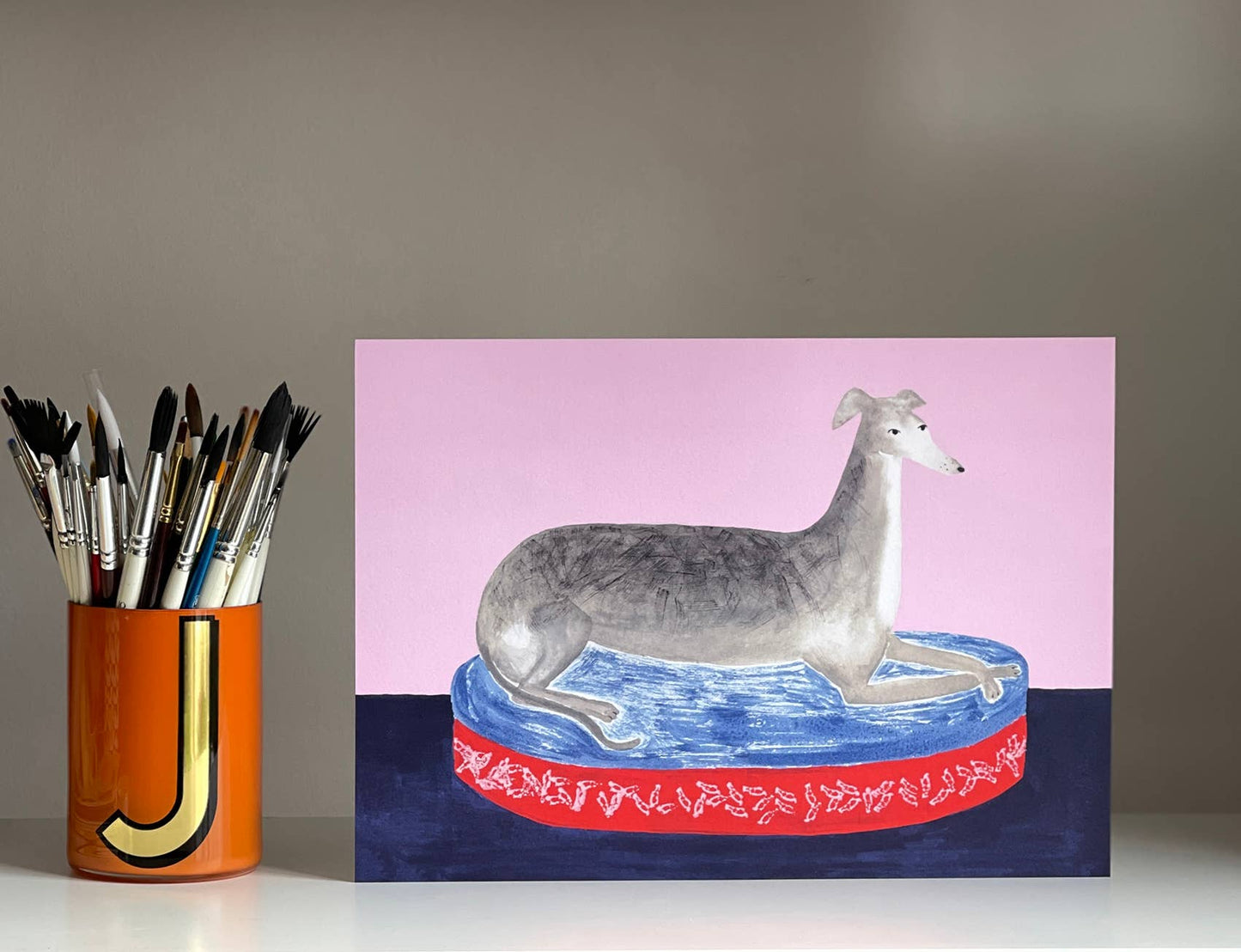 Whippet Greyhound Dog Painting Greeting Card
