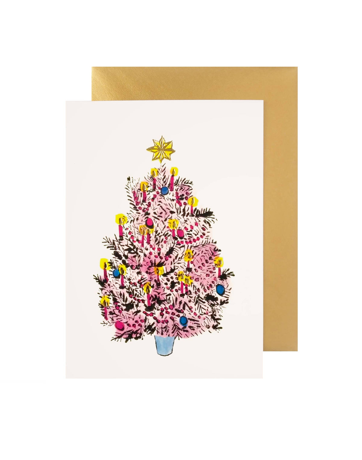 Pink & Gold Tree Christmas Card