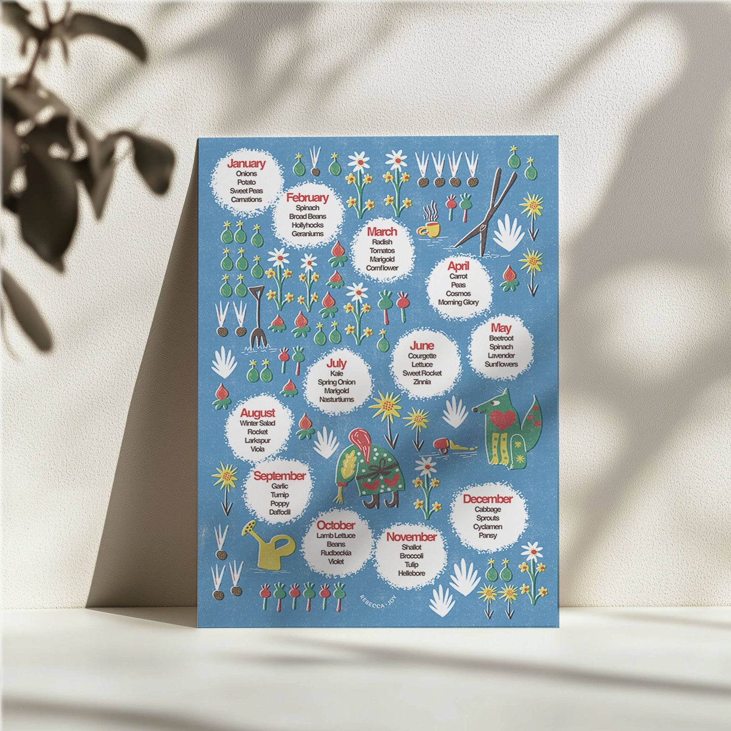 A3 Planting 2026 Calendar Print Hand-Drawn Monthly Guide