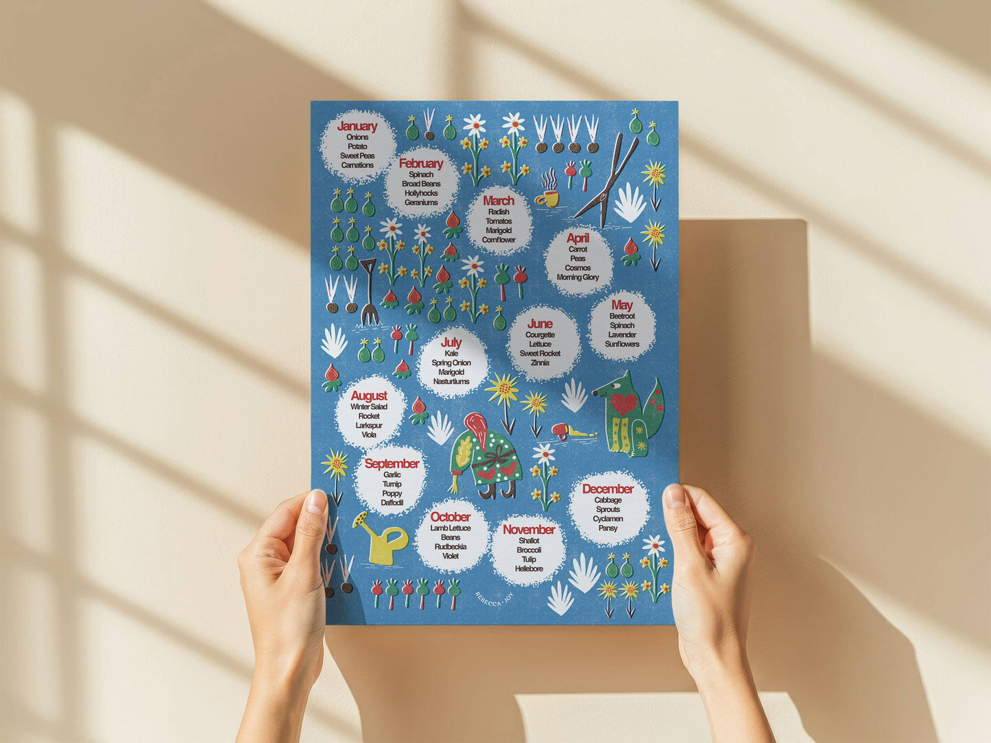 A3 Planting 2026 Calendar Print Hand-Drawn Monthly Guide