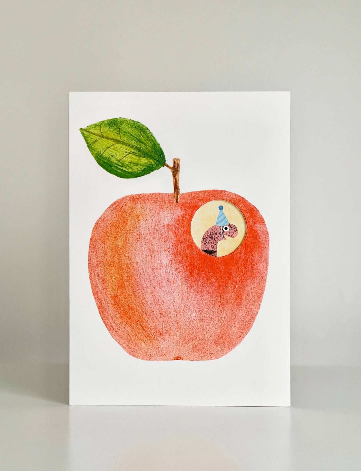 Happy Birthday Apple & Worm Die Cut Hole Greeting Card