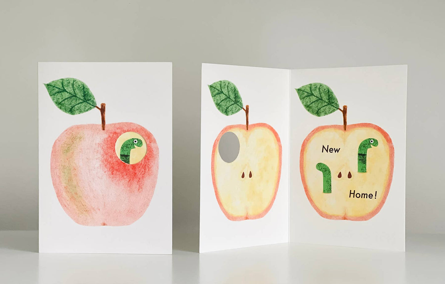 Die Cut Apple & Worm New Home Greeting Card