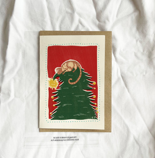 Sleeping Christmas Cat A6 Greetings Card