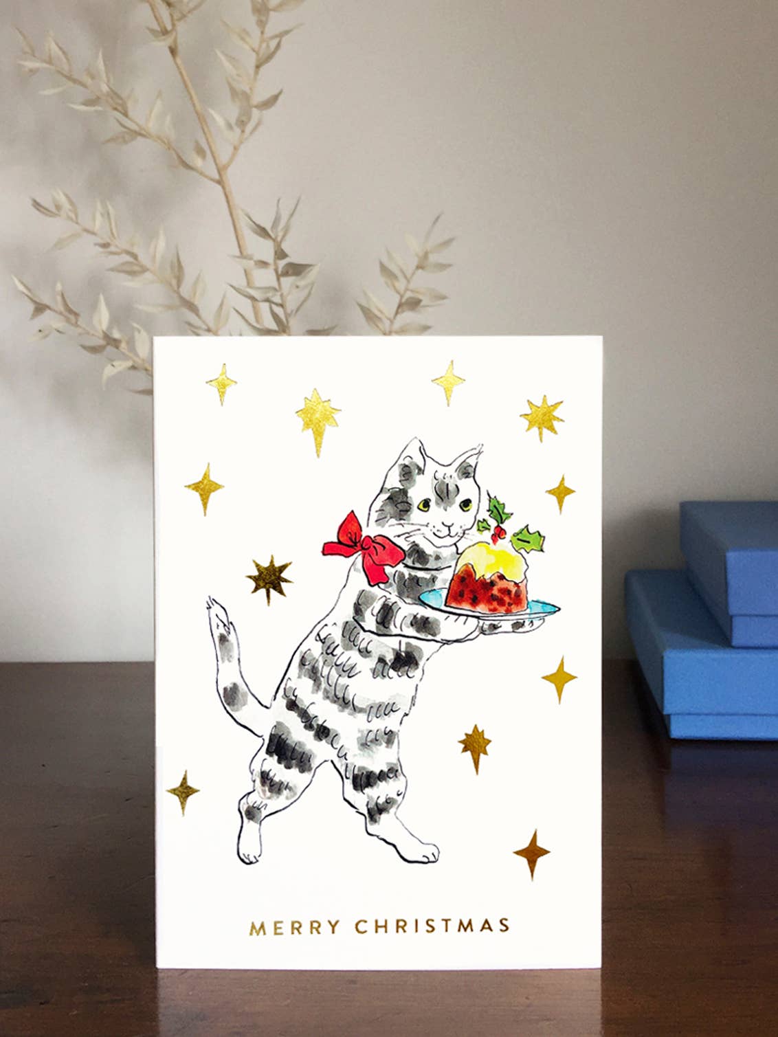 Christmas Pudding Cat Christmas Card (pack of 6)