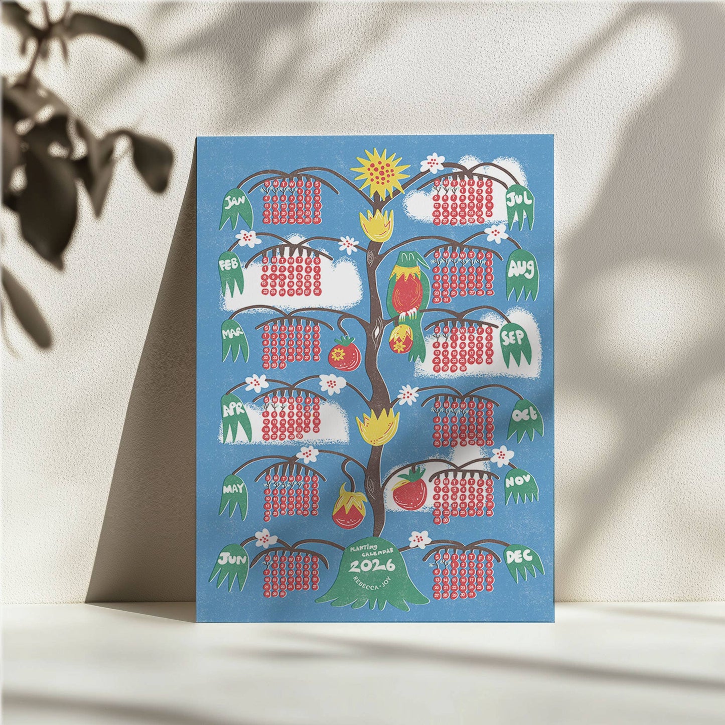 A3 Planting 2026 Calendar Print Hand-Drawn Monthly Guide