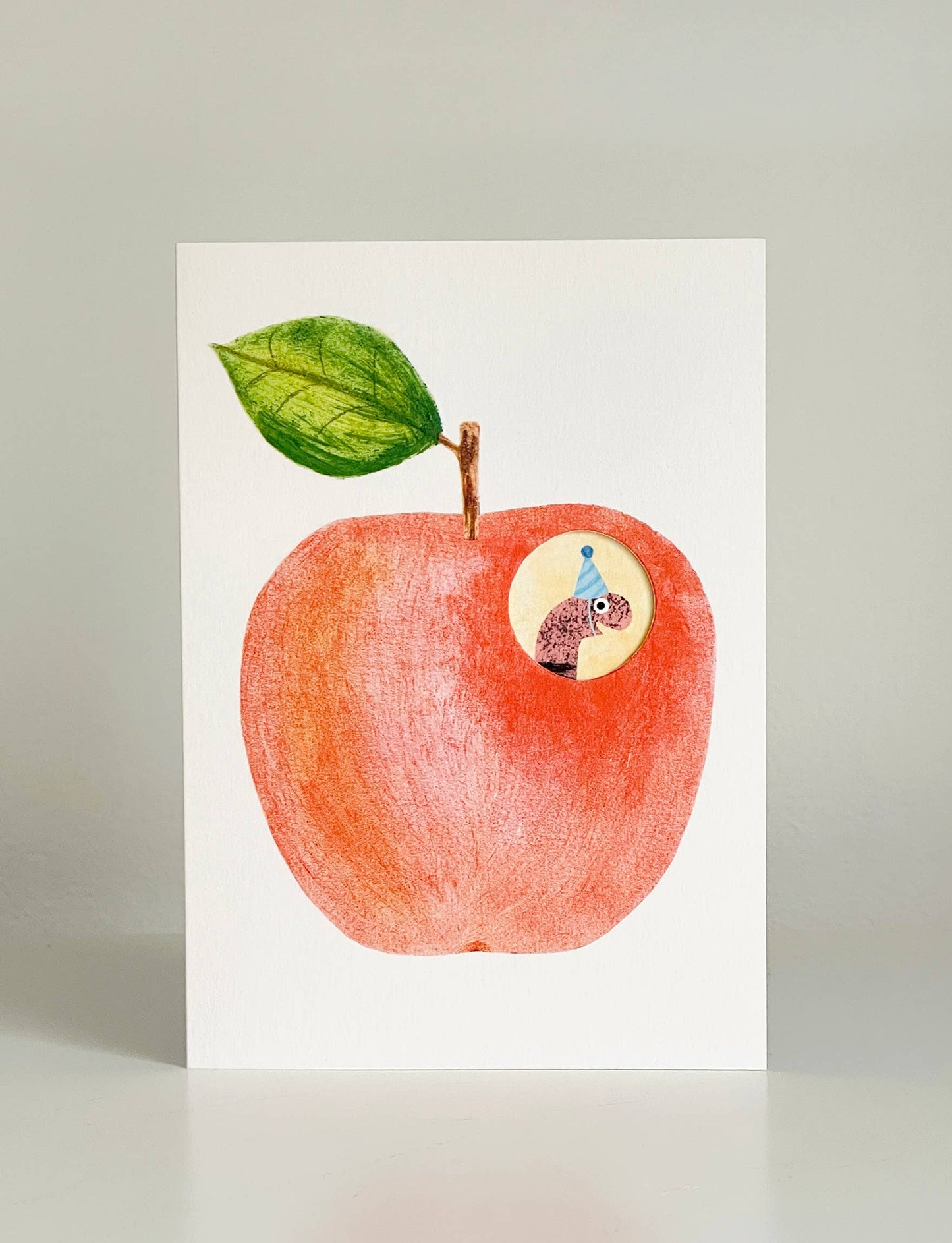 Happy Birthday Apple & Worm Die Cut Hole Greeting Card
